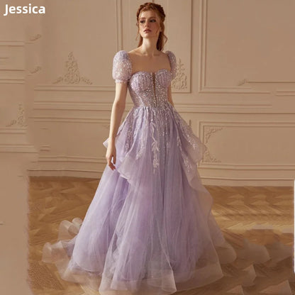 Robe de mariée mauve Jessica Robe de bal de luxe à paillettes brodées en tulle A-line pour occasions formelles