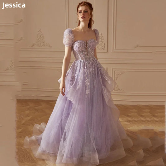 Jessica Mauve Wedding Dress Luxury Glitter Embroidered Sequins Prom Dresses A-line Tulle Formal Occasions Vestidos De Fiesta