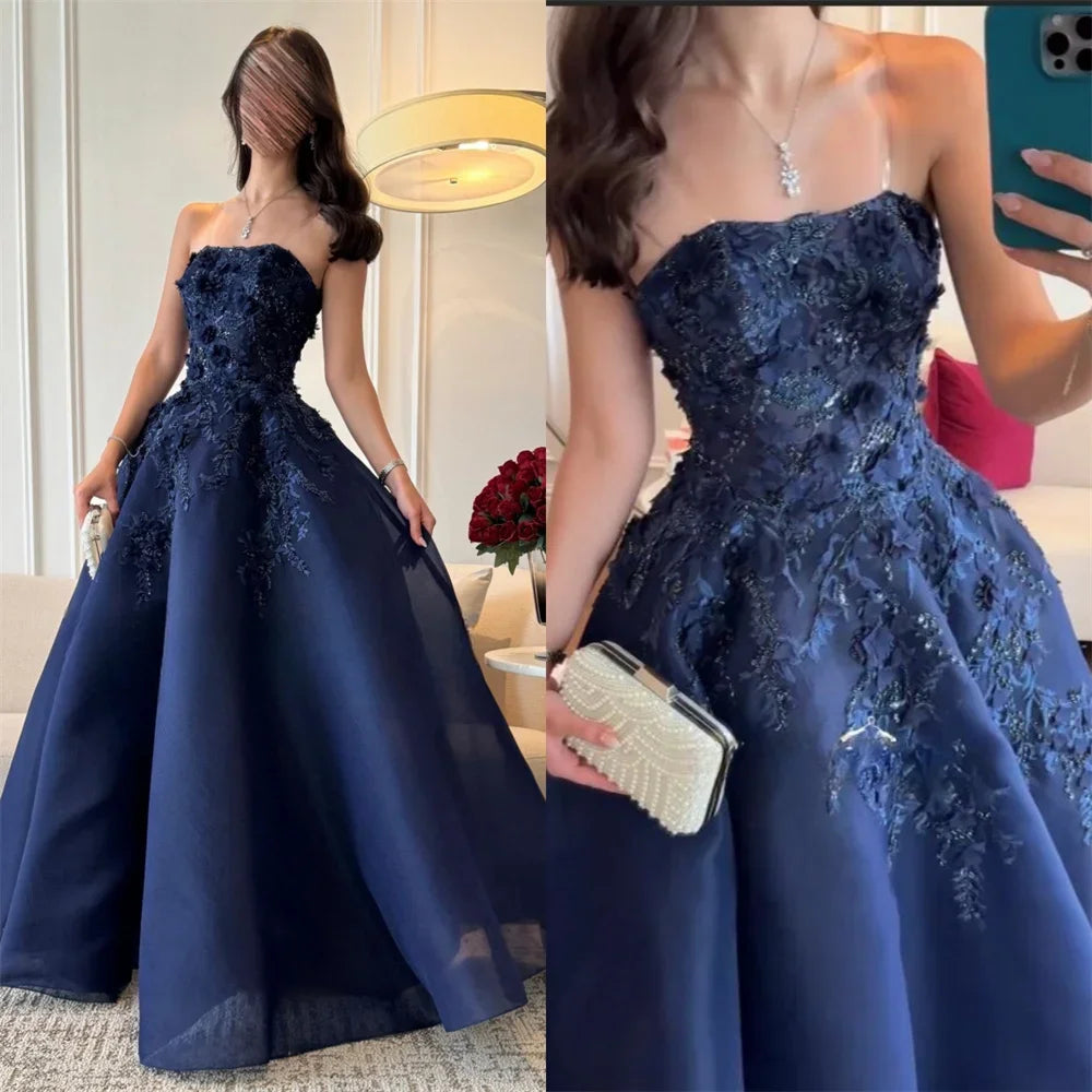 Prom Gown Formal Saudi Arabia Strapless A-line Floor Length Skirts Applique Bespoke Occasion Dresses Evening Dress