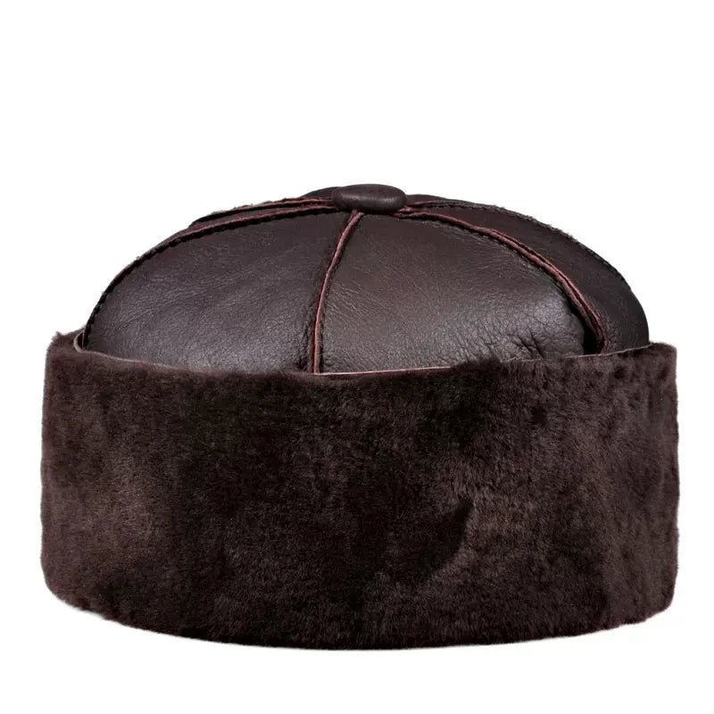 Chapeau en fourrure haut de gamme pour homme et femme, bonnet d'hiver chaud en cuir véritable 100 % laine, bonnet d'extérieur résistant au froid, cadeau pour papa