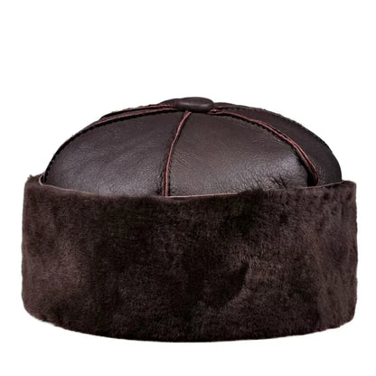 Gorro de piel de alta gama de una pieza para hombre y mujer, cálido gorro de invierno 100 % de lana y cuero genuino, gorro para hombre resistente al frío, para exteriores, regalo para papá