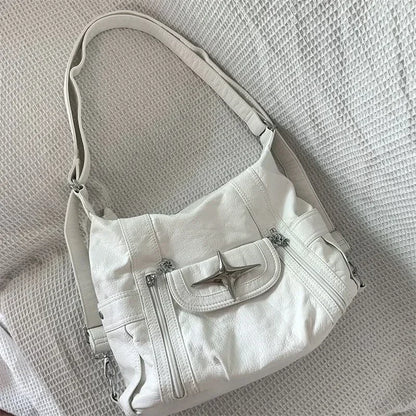 Bolso de hombro de gran capacidad Xiuya Y2k, bolso cruzado de cuero sintético blanco, estilo americano, estilo punk, gótico, bolso de diseñador simple