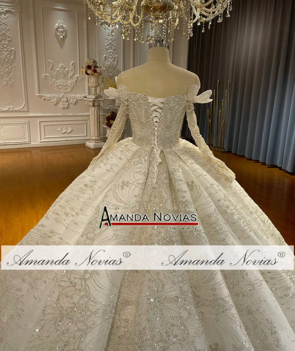 NS4794 Vestido de novia con mangas al hombro y diseño especial, talla personalizada