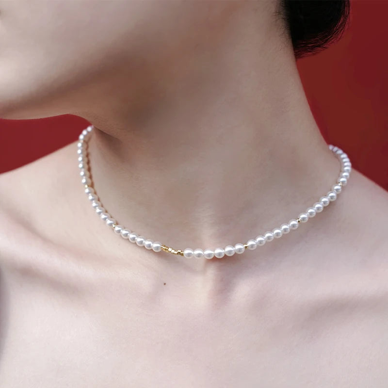 Collier de perles en or plaqué cuivre K, bijoux en argent déchiqueté, chaîne de clavicule pour femme