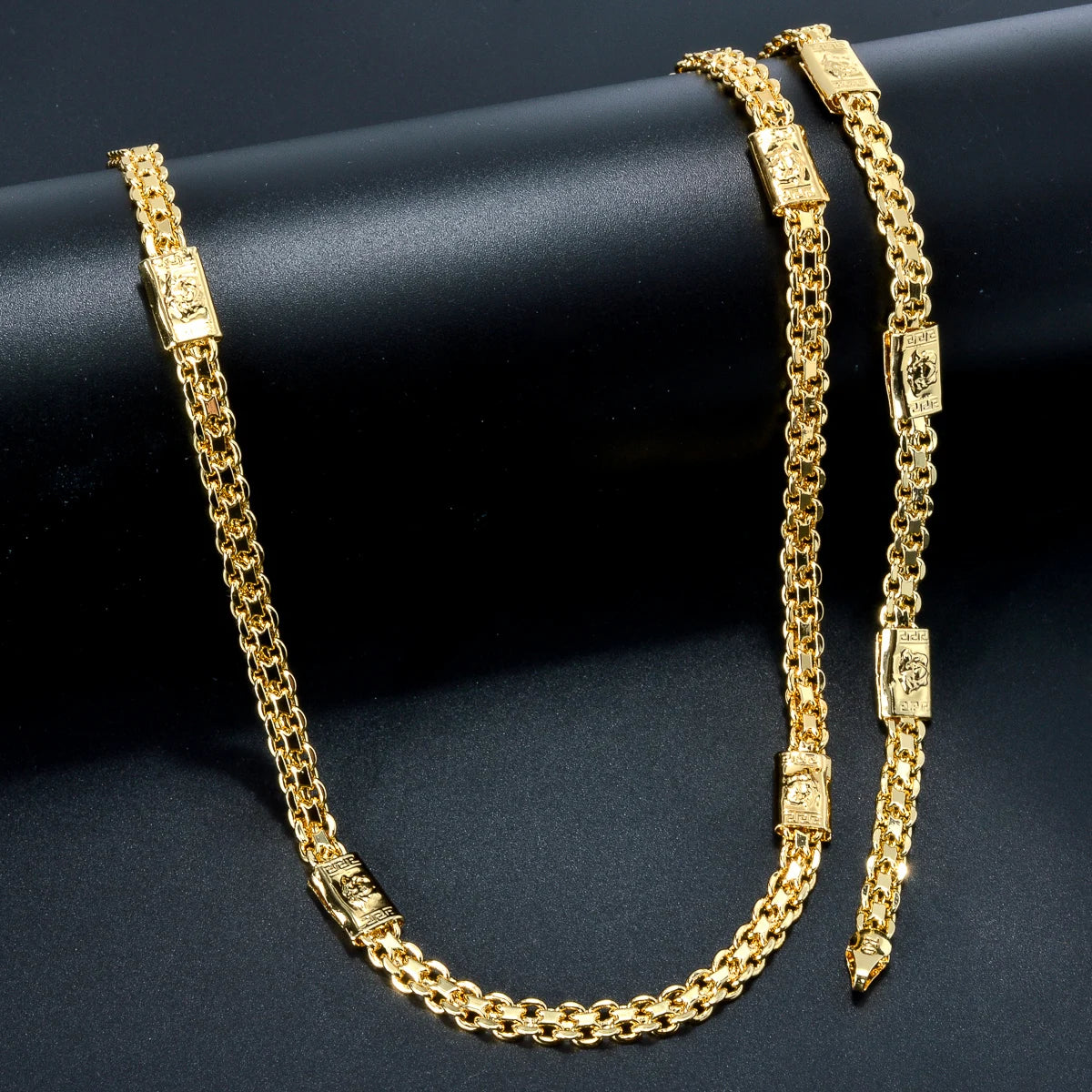 Luxury 18k Gold Color 7mm Chain for Men Women Bracelet Necklace Jewelry Set Fashion Party Christma Gifts Jewelry Accessories