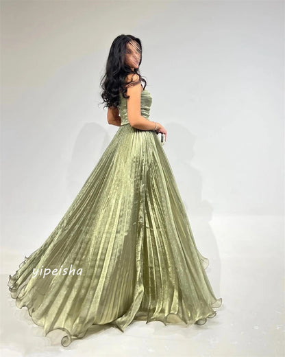 Evening Organza Draped Pleat Ruched Formal Evening A-line Square Collar Bespoke Occasion Gown Long Dresses