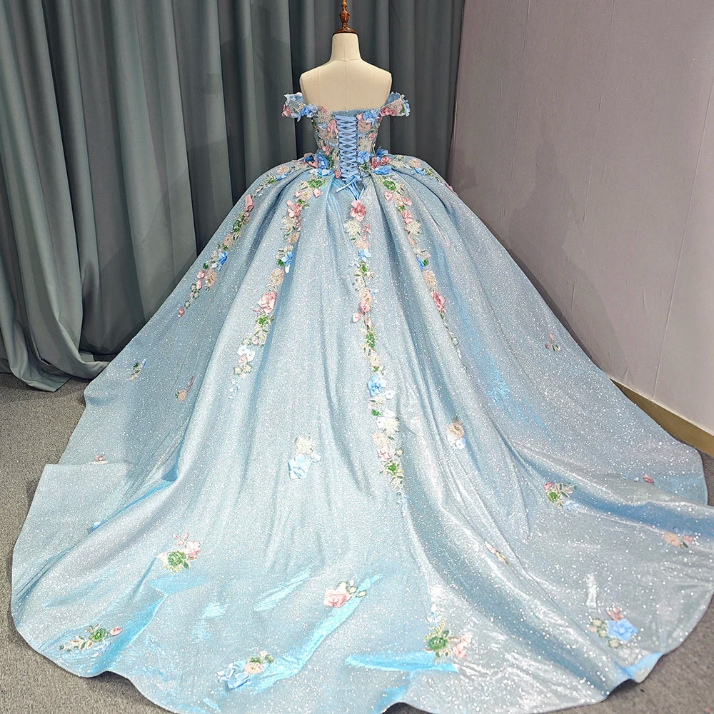 Robe de Quinceanera bleu ciel chérie pour 16 ans, robe de fête princesse avec appliques en dentelle et perles, robe de fête d'anniversaire, robes de 15 ans 6767