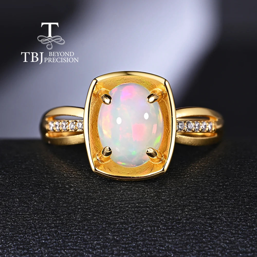 TBJ 100% Ópalo natural engastado ovalado 7*9 mm anillo pendiente piedra preciosa real plata esterlina 925 joyería fina para mujeres esposa mamá lindo regalo