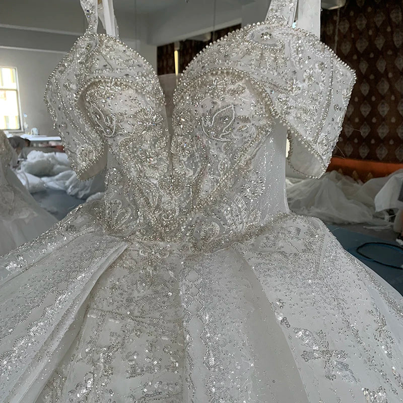 Robes de mariée princesse à paillettes, robe de bal à épaules dénudées, robes de mariée pour femmes MN02, robe de mariée à perles