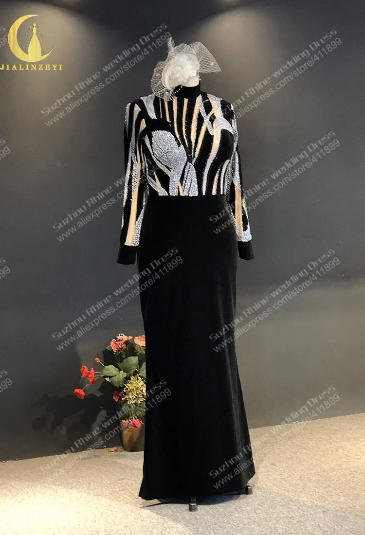 2553 Elie Saab col haut manches longues velours noir sirène robe de soirée de mariage فساتين السهرة فساتين السهرة Robe de soirée