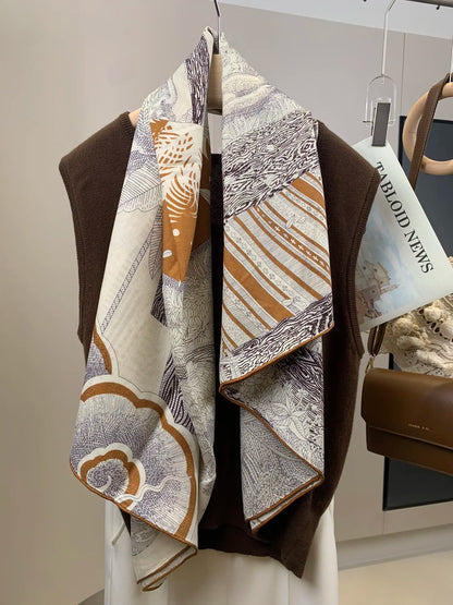 Écharpe carrée d'hiver imprimée de luxe 140 pour femmes, grand châle, écharpes chaudes en pashmina, foulard géant, bord roulé plié