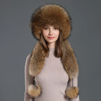 Fox Hair Hat Scarf One Piece Female Winter Warm Ear Protection Fur Hat Rex Rabbit Hair