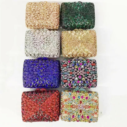 Sac de soirée carré en strass pour femme, pochette de mariage en diamant, pochette de luxe en cristal, pochette de dîner en métal, pochette de banquet