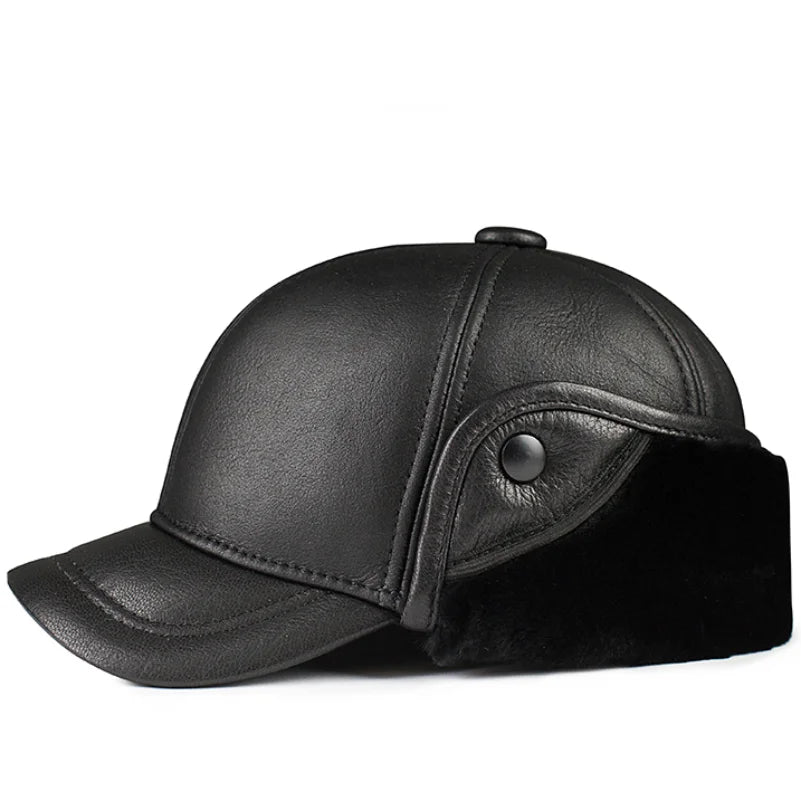 Gorra de béisbol de papá con protección para las orejas cálida de piel de oveja de una pieza de piel de oveja de mediana y mediana edad para invierno para hombre