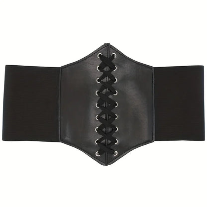 Ceinture large noire en cuir PU pour femme, corset punk, amincissante, taille haute, élastique