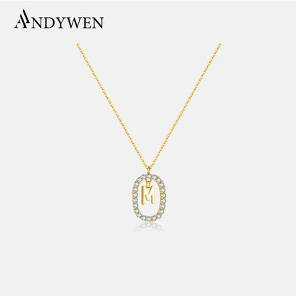 ANDYWEN 925 Sterling Silver Gold Initial Letters S K Pendant Alphabet Necklace 2021 Women Fine Jewelry Fashion Crystal