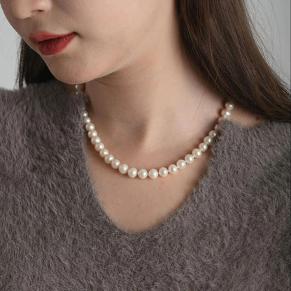 Edison Authentic Freshwater White Pearl Necklace, Natural Round 7-8mm, Exquisite and Noble Festival Gift