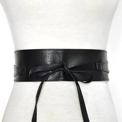 Ceinture pour femme en cuir avec nœud papillon, large, simple, enveloppante, pour manteau, corset, marque de luxe, ceinture