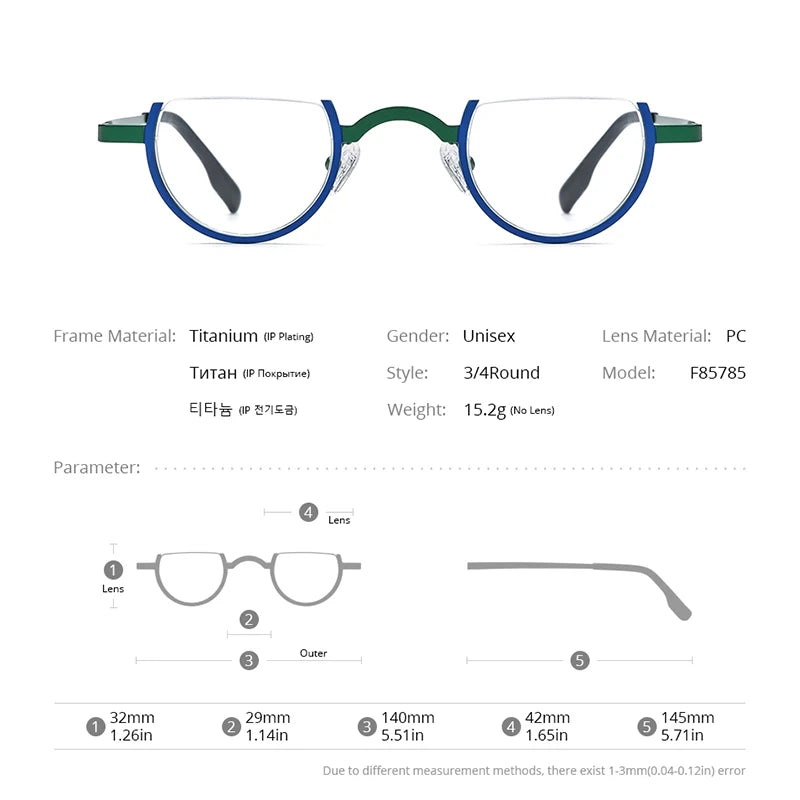 FONEX Lunettes en titane pur pour femmes 2023 Nouvelles lunettes de vue rondes 3/4 colorées à la mode pour hommes F85785