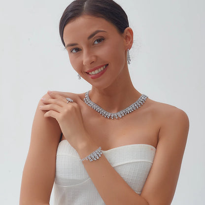 Ensemble de bijoux de mariée avec collier et boucles d'oreilles en zircone cubique pour femmes, accessoires de fête de mariage, livraison gratuite