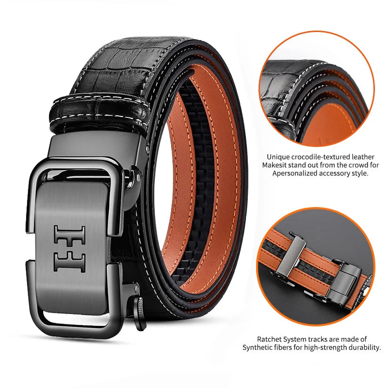 HCDW Brand belt for men's Fashion Luxury Automatic genuine leather Black Brown Waist belts male designer Golf belt man Work Gift