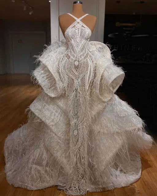 ToBeBridal Robe de mariée sirène à paillettes personnalisée gratuite du Moyen-Orient avec couche extérieure 2023 Jupe tourbillonnante Mariée TBW007