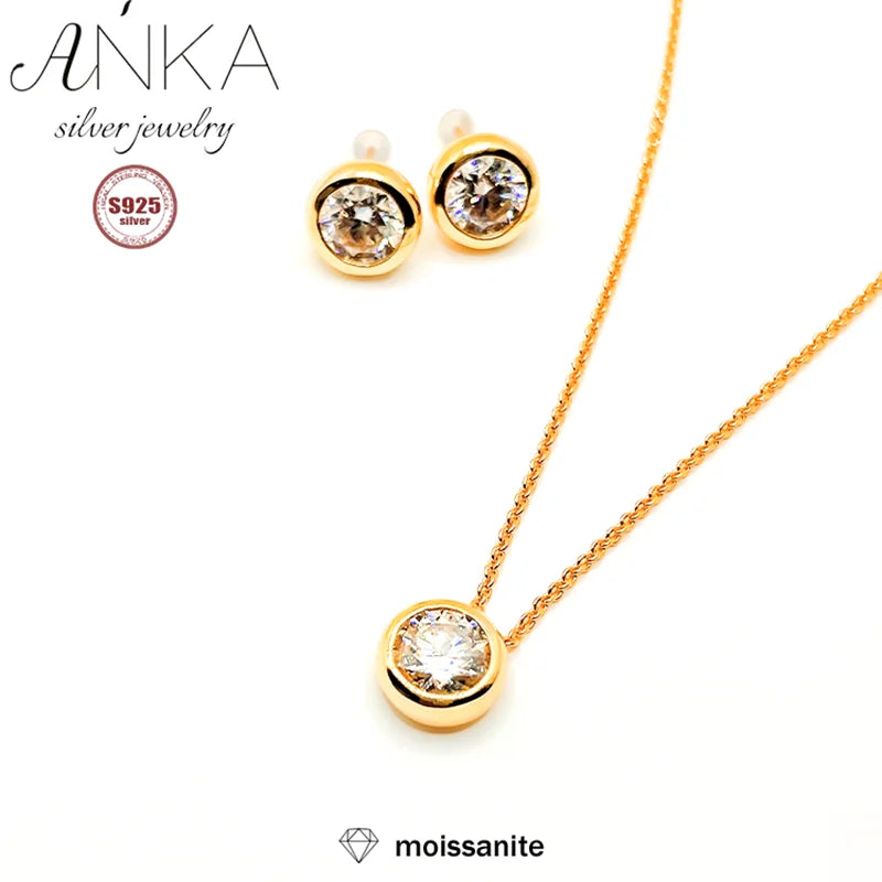 Collar de moissanita de 2 quilates en plata de ley 925/pendientes de moissanita, joyería fina de alta calidad, cadena de oro, conjunto de joyas para mujer