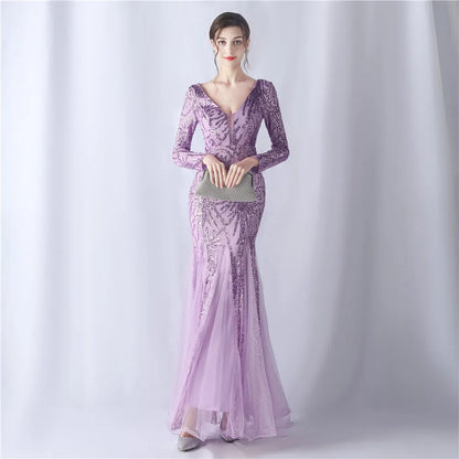 Party Dress Women Elegant Luxury Evening Dresses 2023 Pretty Women's Weddings Long Sleeves Bridesmaid Woman Sequin Sleeve Gown