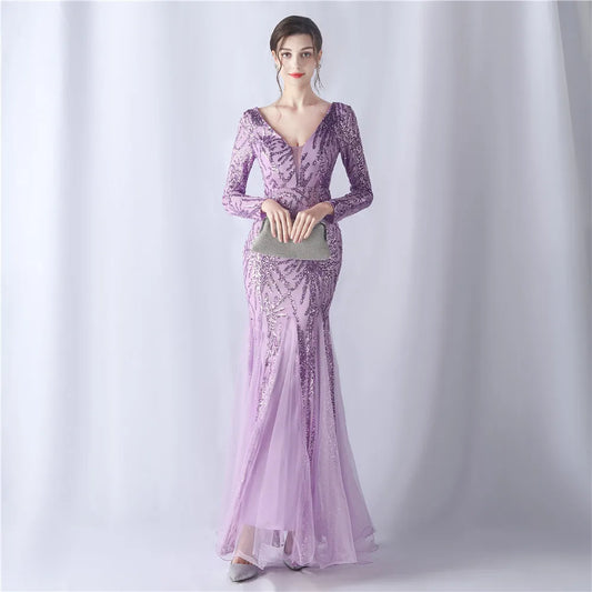 Robe de soirée élégante pour femmes, robe de soirée de luxe 2023, jolie robe de mariée à manches longues pour femmes, demoiselle d'honneur, robe à manches à paillettes