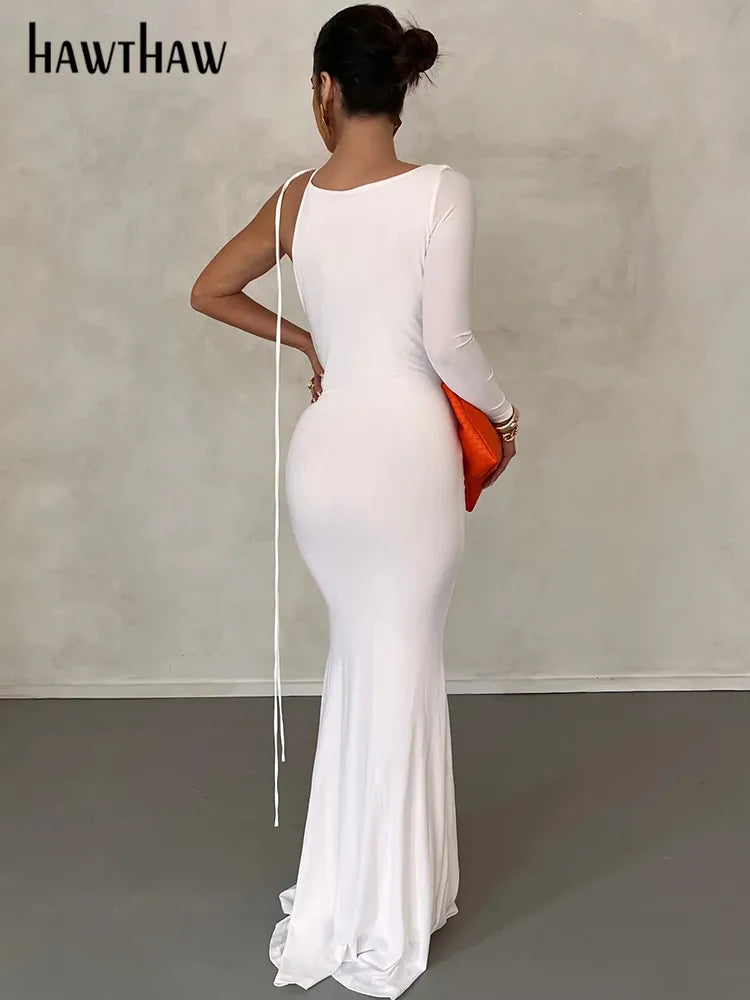 Hawthaw Women Elegant Long Sleeve Party Club Evening Bodycon White Long Dress 2022 Fall Clothing Wholesale Items For Business