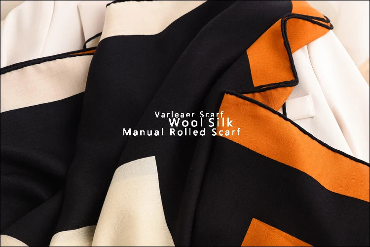 H Wool Cashmere Silk Scarf 135CM Designer Brand Pashmina Square Winter Large Thick Large Shawls for Women Stole Cape