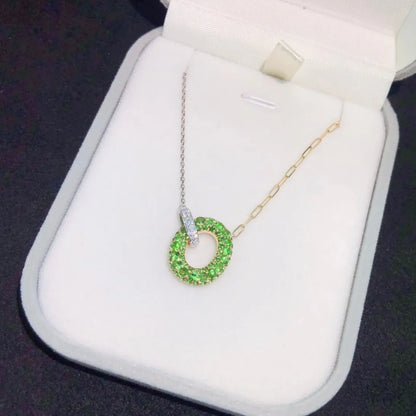 FIY2024 Pure 18 K Gold Natural Green Tsavorite Gemstones 1.671ct Diamonds Fine Jewelry for Women's Fine Pendants Necklaces