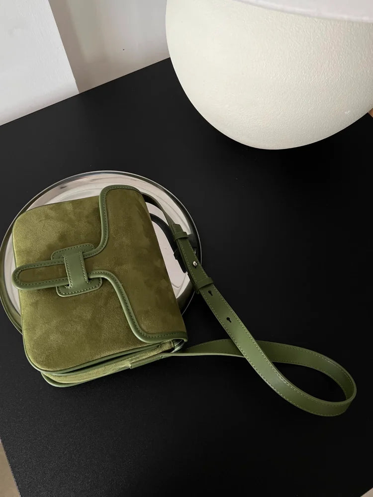 Green Fashion Retro Simple Suede Genuine Leather Women Bag\Handbag Nice Casual Real Leather Lady Underarm Shoulder Crossbody Bag