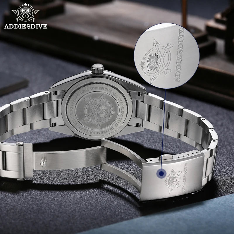 ADDIESDIVE Nuevos relojes de pulsera para hombre de 36 mm con cubierta de vidrio AR recubierto de cuarzo Relojes impermeables de 10 bar Reloj para hombre AD2030