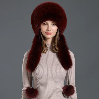 Fox Hair Hat Scarf One Piece Female Winter Warm Ear Protection Fur Hat Rex Rabbit Hair