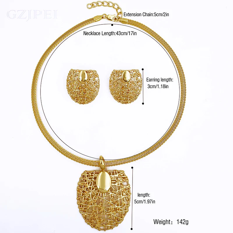 Conjunto de collar y pendientes de color dorado para mujer, conjunto de 3 piezas de pendientes con colgante de gargantilla exclusivo, accesorios de joyería de calidad, envío gratuito