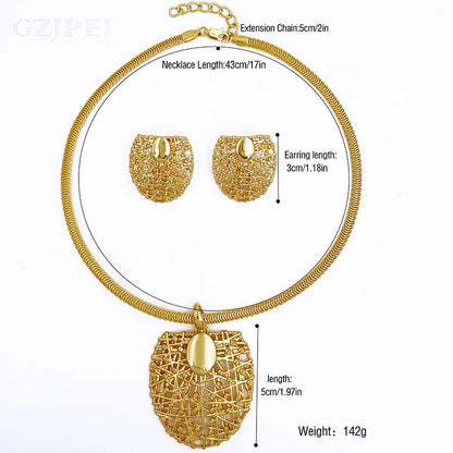 Gold Color Necklace Earrings Set For Women Unique Choker Pendant Earrings 3Pcs Set Jewelry Quality Accessories Free Shipping