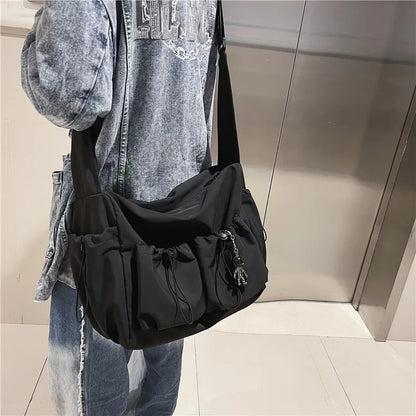 Fashion brand literary youth shoulder bag (female ins style) solid color lovers versatile work clothes bag (male canvas bag)