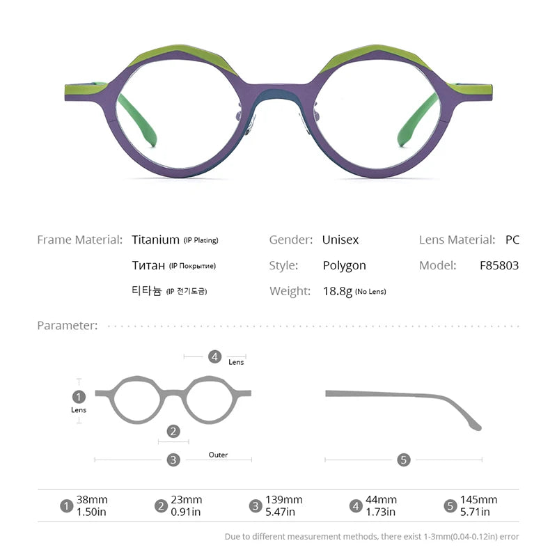 FONEX Pure Titanium Eyeglasses Frame Women Colorful Retro Polygon Glasses 2024 New Eyewear F85803