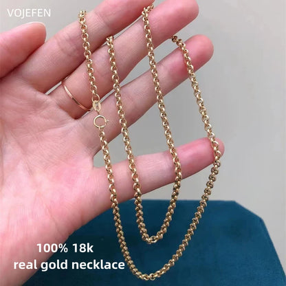 VOJEFEN Long Necklace For Woman 18K Gold O Chain Original Pure Luxury Designer Jewelry K Gold Men Neck Necklaces Luxury Brand