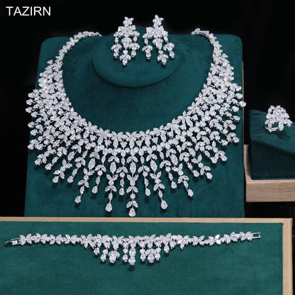 TAZIRN - Juego de joyas de lujo de 5A con circonita cúbica árabe de Dubái para bodas, fiestas, graduaciones, aniversarios, 2 o 4 piezas, accesorios nupciales de circonita cúbica