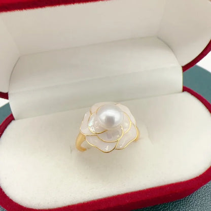 Nuevos conjuntos de joyas de perlas chapadas en oro de 14 k, collar, pendientes y anillo de perlas de agua dulce 100 % naturales reales para regalo de mujer