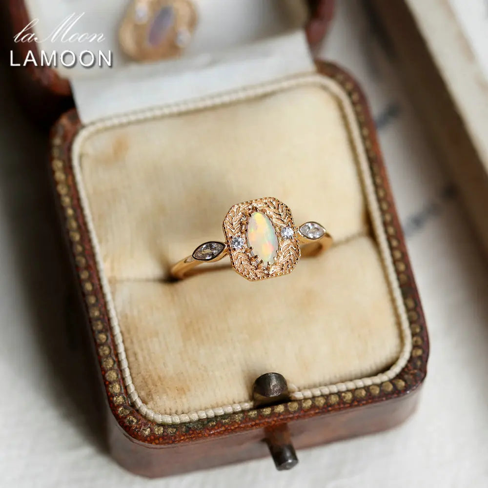 LAMOON Vintage Luxury Opal Rings For Woman Synthesis Opal 925 Sterling Silver K Gold Plated Oct Birthstone Brithday Gift RI193