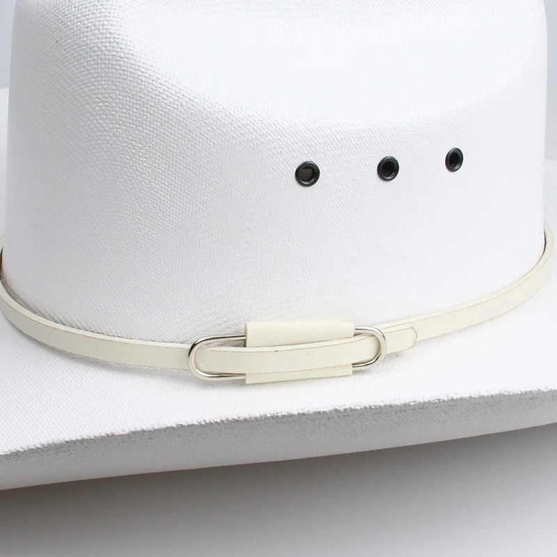 Retro Ivory Leather Belt Men Women Yellowstone Beach American Western Cowboy Cowgirl Sun Hat Pinch Front Wide Brim 57-61cm