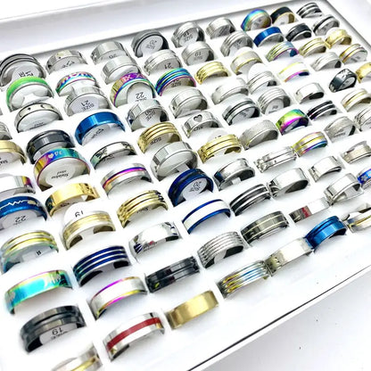 100pcs Men Women Rings Stainless Steel Fashion Trendy Jewelry Set Party Gifts Wholesale Lot Variety of Styles