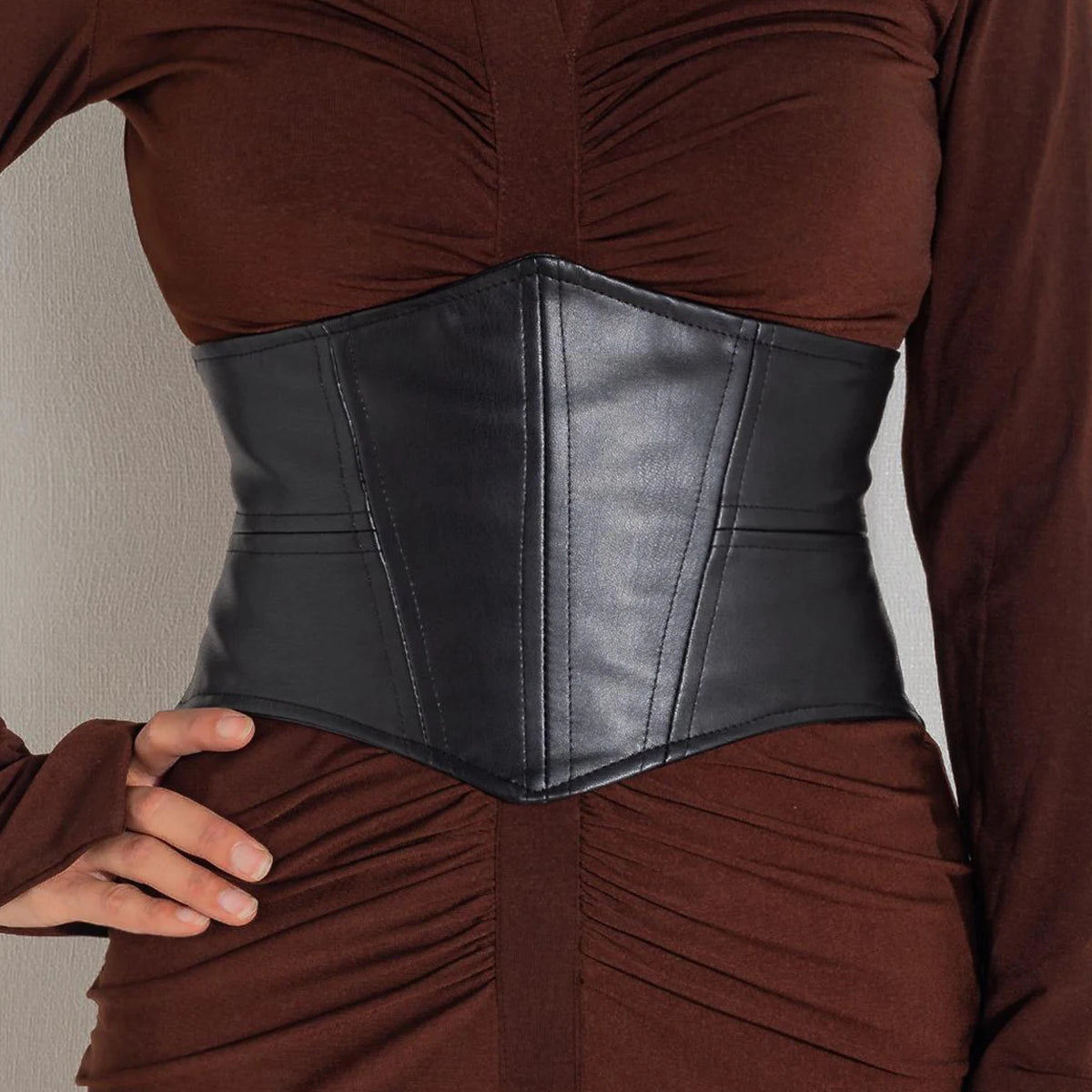 Cinturón elástico ancho de cuero suave de talla grande Y2K negro para mujer, cinturones de diseñador de alta calidad