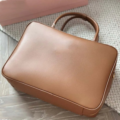 Briefcase Women 2024 New Retro Large Capacity Bowling Bag Soft Genuine Leather Square Bag Casual All-match Handbag Crossbody