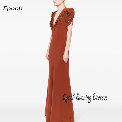 Epoch Crepe Evening Dress فساتين مناسبة رسمية Luxury Crystal V-Neck Arabia Mermaid Cocktail Party Prom Gown For Sexy Women