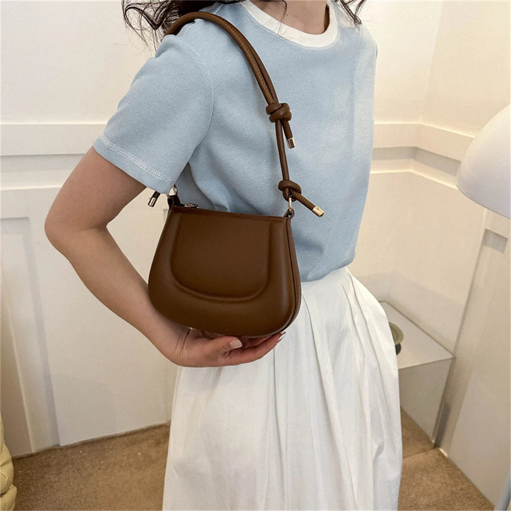 Soft PU Ladies Leather Crossbody Bag Women Purple Underarm Bag Retro Solid Color Handbag Fashion Design Girl Small Shoulder Bag