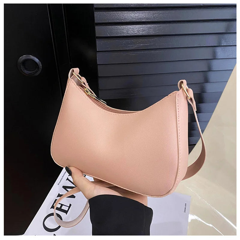 2024 New Women's Fashion Handbags Retro Solid Color PU Leather Shoulder Underarm Bag Casual Women Hobos Small Clutch Purse